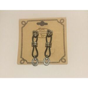 Black Cord Hearts & Horseshoes Western Theme Rodeo Princess Earrings
